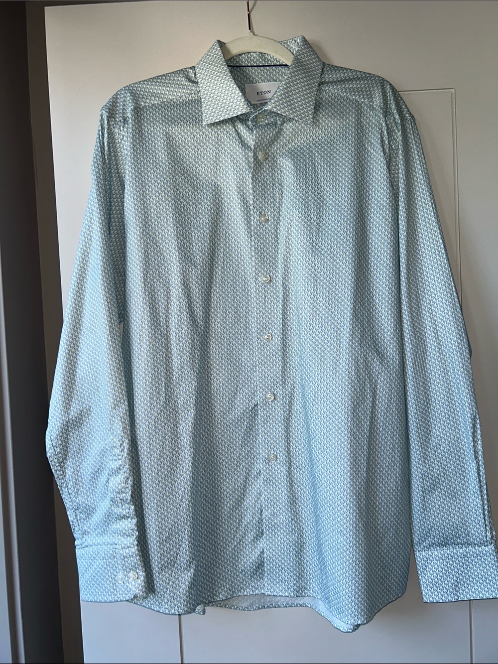 Eton Men's Pale Blue Micro-Pattern Dress Shirt